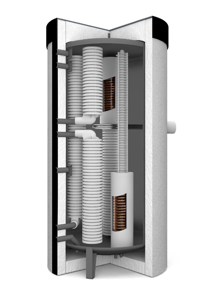 HYBRID PLUS stratified tank with integrated solar heat exchanger